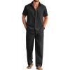 imageCOOFANDY Mens 2 Piece Outfits Casual Summer Beach Textured Button Down Shirt Loose Pants SetBlack