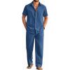 imageCOOFANDY Mens 2 Piece Outfits Casual Summer Beach Textured Button Down Shirt Loose Pants SetBlue