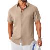 imageCOOFANDY Mens Button Down Shirt Short Sleeve Casual Shirts Linen Textured Summer Beach ShirtsKhaki