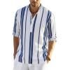imageCOOFANDY Mens Cotton Linen Henley TShirt Long Sleeve Hippie Casual Beach TShirtsDark Blue Stripes