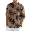 imageCOOFANDY Mens Cotton Linen Henley TShirt Long Sleeve Hippie Casual Beach TShirtsDark Khaki Floral