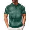 imageCOOFANDY Mens Knit Polo Shirts Casual Short Sleeve Button Down Polo Shirt Classic Golf ShirtsFdark Green Striped