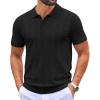 imageCOOFANDY Mens Knit Polo Shirts Casual Short Sleeve Button Down Polo Shirt Classic Golf ShirtsHblack Ribbing