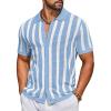 imageCOOFANDY Mens Knit Shirts Short Sleeve Button Down Polo Shirt Striped Casual Summer Beach ShirtsLight Blue  White