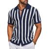 imageCOOFANDY Mens Knit Shirts Short Sleeve Button Down Polo Shirt Striped Casual Summer Beach ShirtsNavy Blue  White