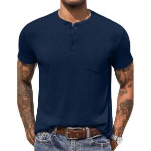 imageCOOFANDY Mens Henley Shirts Short Sleeve Button T Shirt Casual Summer Basic Tee Tops with PocketDarkblue1