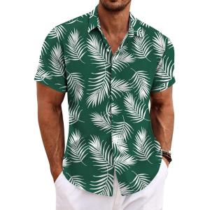 imageCOOFANDY Mens Linen Shirts Short Sleeve Casual Shirts Button Down Shirt for Men Beach Summer Wedding ShirtLeafgreen