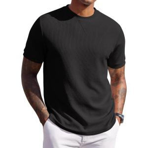 imageCOOFANDY Mens Waffle TShirts Short Sleeve Casual Crew Neck Shirt Summer Plain Pullover TeesBlack
