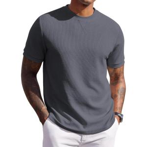 imageCOOFANDY Mens Waffle TShirts Short Sleeve Casual Crew Neck Shirt Summer Plain Pullover TeesCharcoal Gray