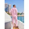 imageCOOFANDY Mens 2 Piece Cotton Sets Casual Long Sleeve Cuban Henley Shirt and Loose Pants Set Beach Vacation OutfitsDark Pink