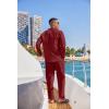 imageCOOFANDY Mens 2 Piece Cotton Sets Casual Long Sleeve Cuban Henley Shirt and Loose Pants Set Beach Vacation OutfitsWine Red