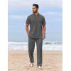 imageCOOFANDY Mens 2 Piece Cotton Sets Casual Short Sleeve Henley Shirts and Beach Pants with Pockets Summer Vacation OutfitsDark Grey