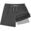 imageCOOFANDY Mens 7 Swim Trunks with Compression Liner Stretch Swimming Shorts with Zipper PocketsDark Grey