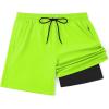 imageCOOFANDY Mens 7 Swim Trunks with Compression Liner Stretch Swimming Shorts with Zipper PocketsFluorescent Green