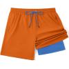 imageCOOFANDY Mens 7 Swim Trunks with Compression Liner Stretch Swimming Shorts with Zipper PocketsOrange