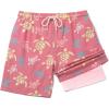 imageCOOFANDY Mens 7 Swim Trunks with Compression Liner Stretch Swimming Shorts with Zipper PocketsPink  Turtles