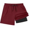 imageCOOFANDY Mens 7 Swim Trunks with Compression Liner Stretch Swimming Shorts with Zipper PocketsWine