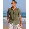 imageCOOFANDY Mens Casual Textured Short Sleeve Button Down Summer Beach ShirtArmy Green