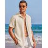 imageCOOFANDY Mens Casual Textured Short Sleeve Button Down Summer Beach ShirtBeige