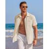 imageCOOFANDY Mens Casual Textured Short Sleeve Button Down Summer Beach ShirtBeige