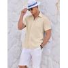 imageCOOFANDY Mens Casual Textured Short Sleeve Button Down Summer Beach ShirtBeige