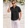 imageCOOFANDY Mens Casual Textured Short Sleeve Button Down Summer Beach ShirtBlack