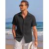 imageCOOFANDY Mens Casual Textured Short Sleeve Button Down Summer Beach ShirtBlack
