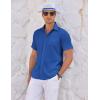 imageCOOFANDY Mens Casual Textured Short Sleeve Button Down Summer Beach ShirtClassic Blue