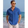 imageCOOFANDY Mens Casual Textured Short Sleeve Button Down Summer Beach ShirtClassic Blue