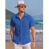 imageCOOFANDY Mens Casual Textured Short Sleeve Button Down Summer Beach ShirtClassic Blue
