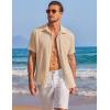 imageCOOFANDY Mens Casual Textured Short Sleeve Button Down Summer Beach ShirtKhaki