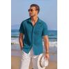 imageCOOFANDY Mens Casual Textured Short Sleeve Button Down Summer Beach ShirtLake Blue