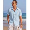 imageCOOFANDY Mens Casual Textured Short Sleeve Button Down Summer Beach ShirtLight Blue