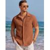 imageCOOFANDY Mens Casual Textured Short Sleeve Button Down Summer Beach ShirtLight Brown