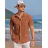 imageCOOFANDY Mens Casual Textured Short Sleeve Button Down Summer Beach ShirtLight Brown