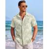 imageCOOFANDY Mens Casual Textured Short Sleeve Button Down Summer Beach ShirtLight Green White Leaf