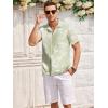 imageCOOFANDY Mens Casual Textured Short Sleeve Button Down Summer Beach ShirtLight Green White Leaf
