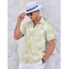 imageCOOFANDY Mens Casual Textured Short Sleeve Button Down Summer Beach ShirtLight Green White Leaf