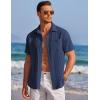 imageCOOFANDY Mens Casual Textured Short Sleeve Button Down Summer Beach ShirtNavy Blue