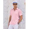 imageCOOFANDY Mens Casual Textured Short Sleeve Button Down Summer Beach ShirtOrange Pink