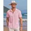imageCOOFANDY Mens Casual Textured Short Sleeve Button Down Summer Beach ShirtOrange Pink