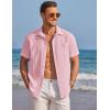 imageCOOFANDY Mens Casual Textured Short Sleeve Button Down Summer Beach ShirtOrange Pink