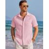 imageCOOFANDY Mens Casual Textured Short Sleeve Button Down Summer Beach ShirtOrange Pink