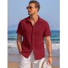 imageCOOFANDY Mens Casual Textured Short Sleeve Button Down Summer Beach ShirtWine Red