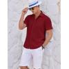 imageCOOFANDY Mens Casual Textured Short Sleeve Button Down Summer Beach ShirtWine Red