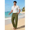 imageCOOFANDY Mens Cotton Linen Pants Lightweight Casual Linen Dress Pants Drawstring Summer Beach TrousersArmy Green