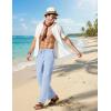 imageCOOFANDY Mens Cotton Linen Pants Lightweight Casual Linen Dress Pants Drawstring Summer Beach TrousersLight Blue