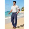 imageCOOFANDY Mens Cotton Linen Pants Lightweight Casual Linen Dress Pants Drawstring Summer Beach TrousersNavy Blue