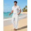 imageCOOFANDY Mens Cotton Linen Pants Lightweight Casual Linen Dress Pants Drawstring Summer Beach TrousersWhite