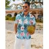 imageCOOFANDY Mens Hawaiian Shirt Short Sleeve Button Down Shirts Tropical Floral Summer Beach ShirtsLight Aqua  Tropical Floral